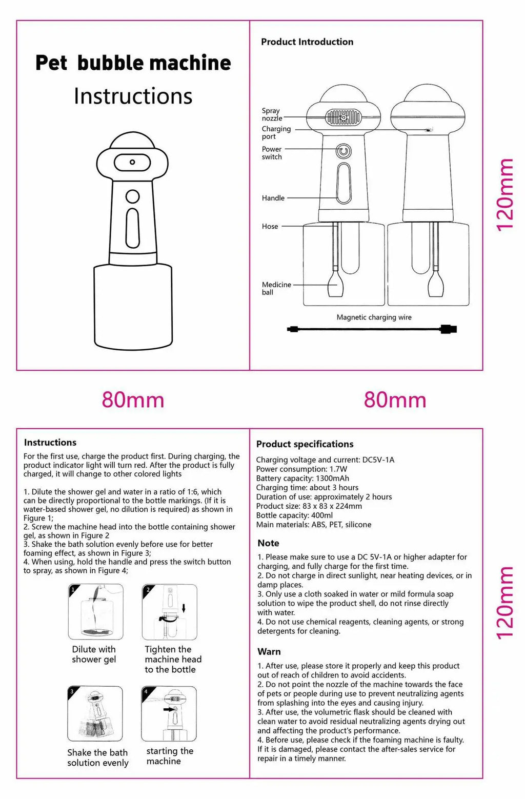 Automatic Dog Soap Dispenser Wireless USB Mute Dog Grooming /Cat Deeper Cleaning Bath Shampoo Foam Sprayer Pet Supplies