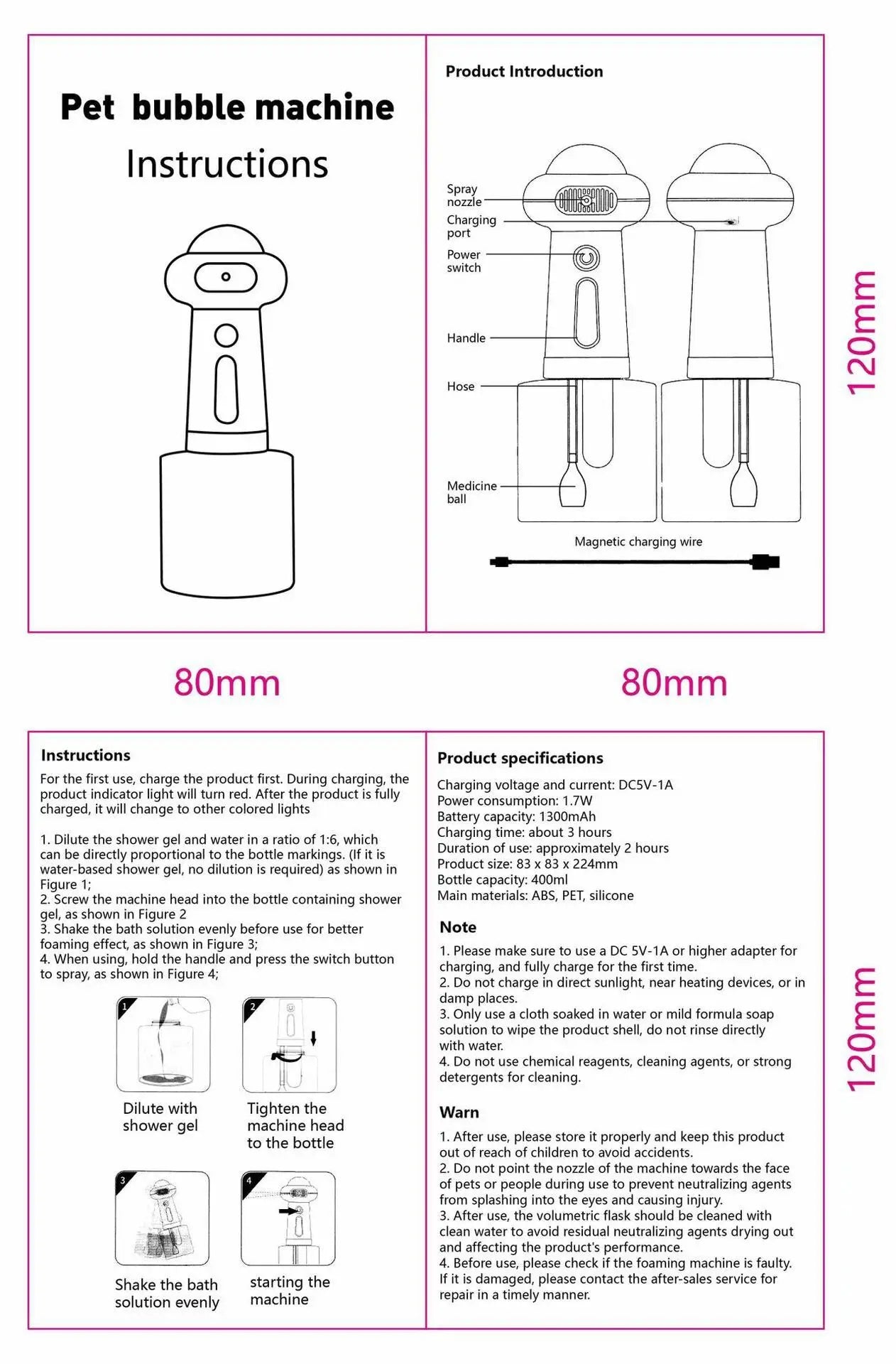 Automatic Dog Soap Dispenser Wireless USB Mute Dog Grooming /Cat Deeper Cleaning Bath Shampoo Foam Sprayer Pet Supplies