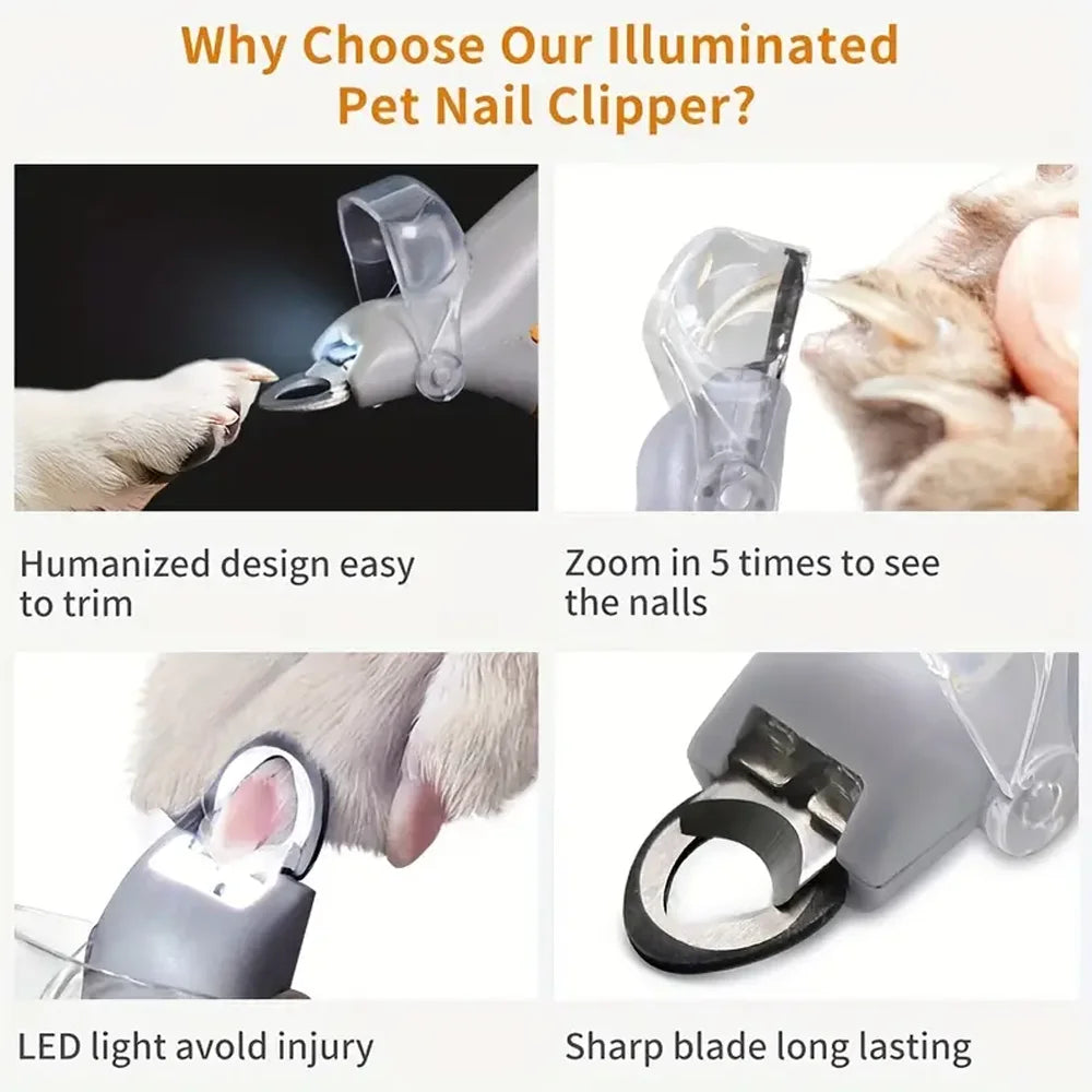 LED Light Dual-Sided Pet Nail Clippers for Cats And Dogs 5x Magnification Easy Nail Trimming Tool for Your Furry Friends