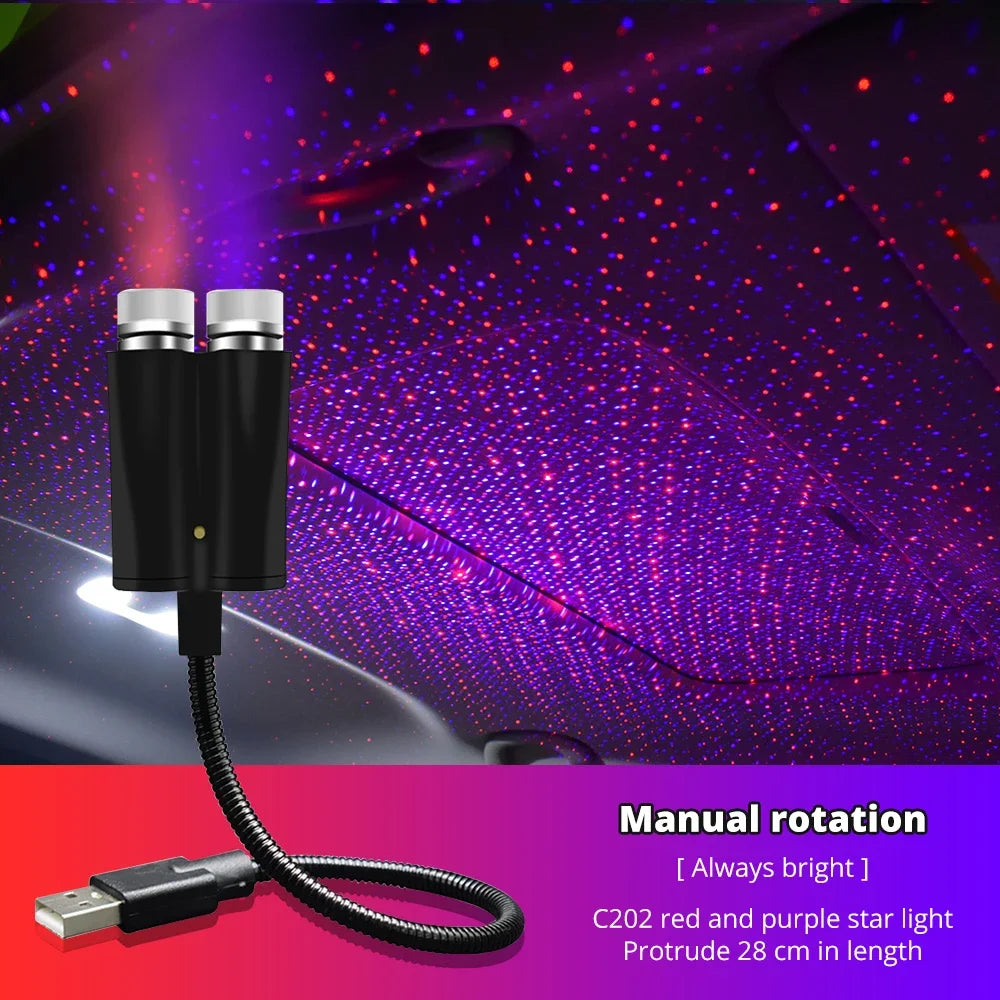 Car Roof Star Lights Interior Mini LED Starry Atmosphere Sky USB Projector Auto Lamp Decoration Night Galaxy Laser Home Led