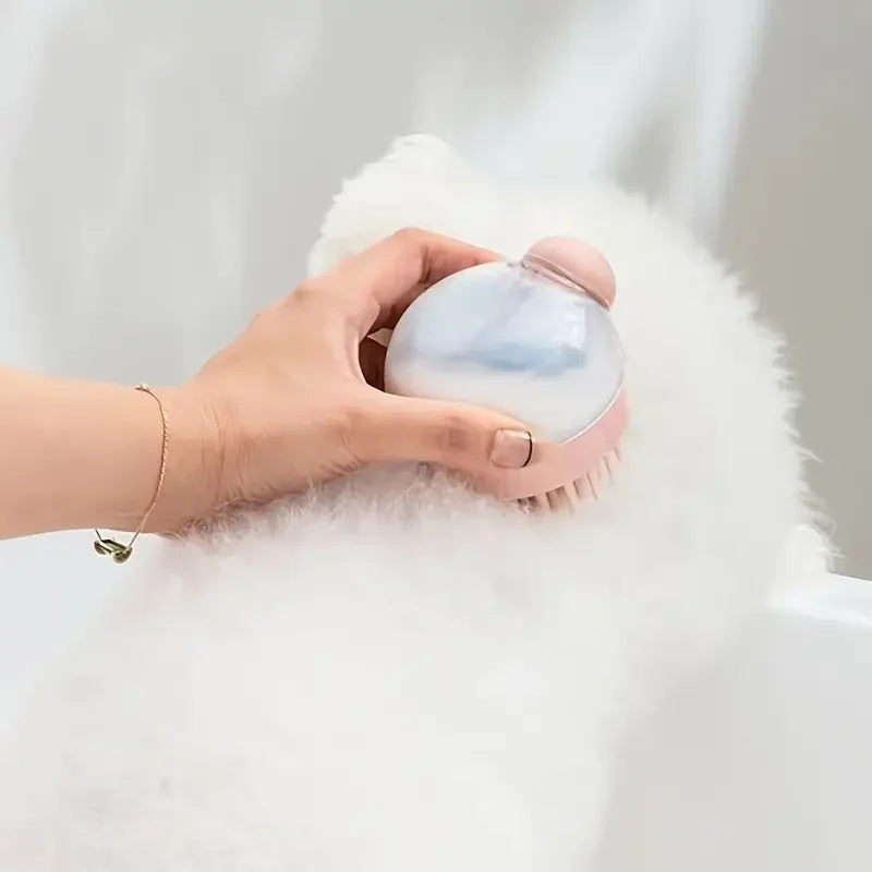 Dog Bath Brush with Soap Dispenser Silicone Bristle Pet Grooming Massage Shampoo Dog Brush
