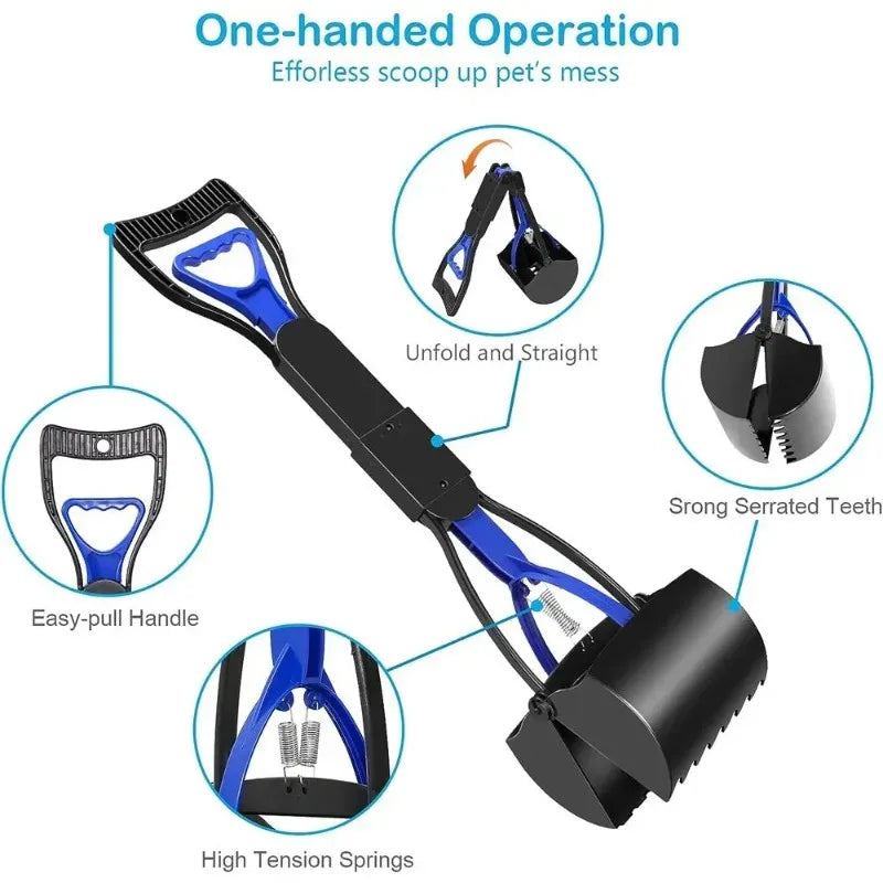 45CM Foldable Long Handle Dog Pooper Scooper, Sanitary Pet Waste Picker for Outdoor Clean Up