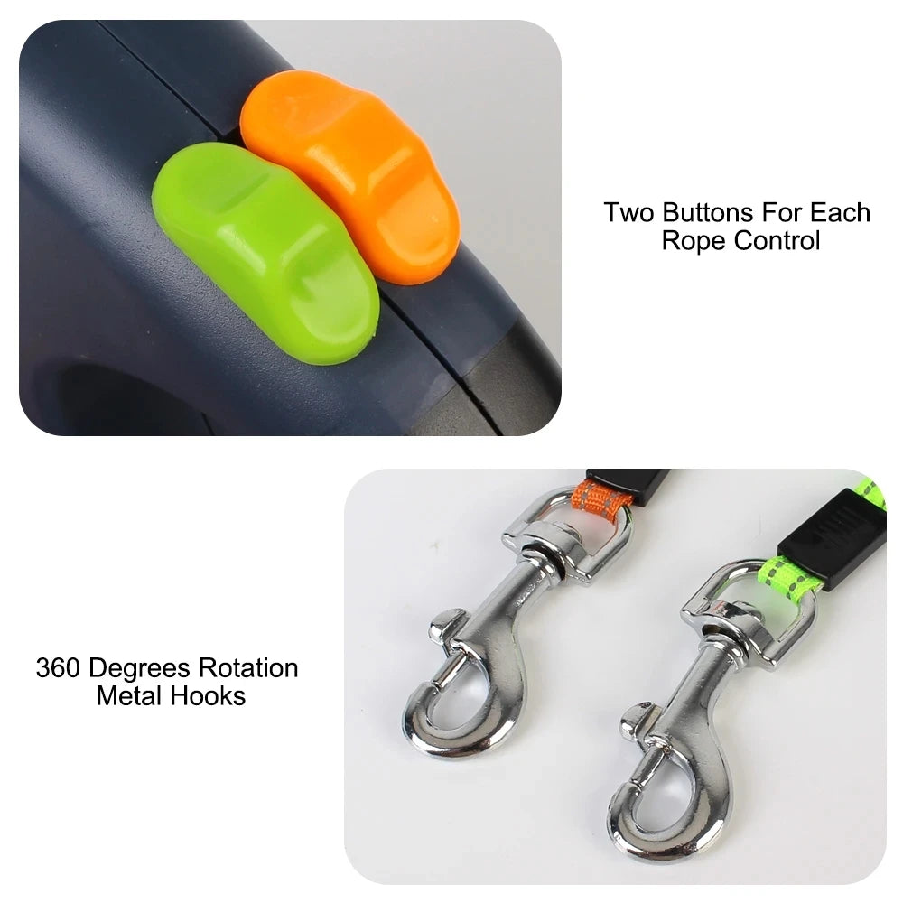 Double dog Leash Light retractable roulette double end leash Portable rotating pet leash for 2 dogs walking pet supplies