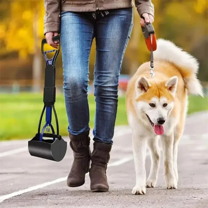 45CM Foldable Long Handle Dog Pooper Scooper, Sanitary Pet Waste Picker for Outdoor Clean Up