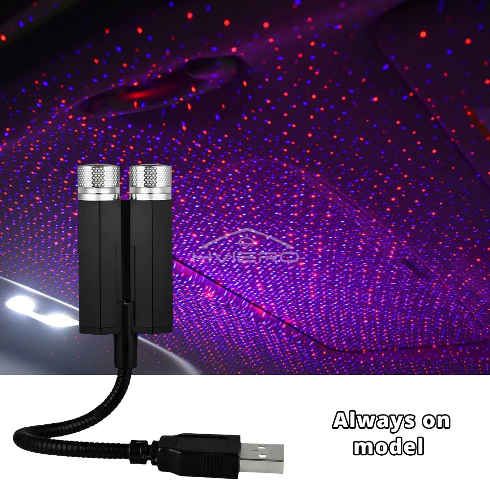 Car Roof Star Lights Interior Mini LED Starry Atmosphere Sky USB Projector Auto Lamp Decoration Night Galaxy Laser Home Led