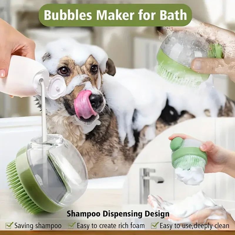 Dog Bath Brush with Soap Dispenser Silicone Bristle Pet Grooming Massage Shampoo Dog Brush