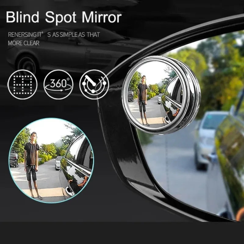 2Pcs Round Frame Convex Blind Spot Mirror Safety Driving Wide-angle 360 Degree Adjustable Clear Rearview Mirror Car Accessories