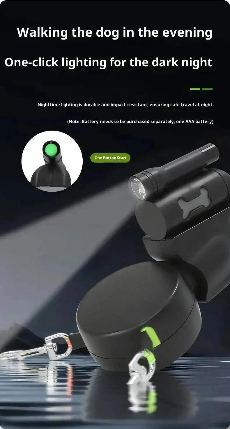 Auto Retractable Double-Headed Dog Leash 3M Rope for 2 Dogs with LED Flashlight 360 Degree Dual Traction Rope Pet Supplies