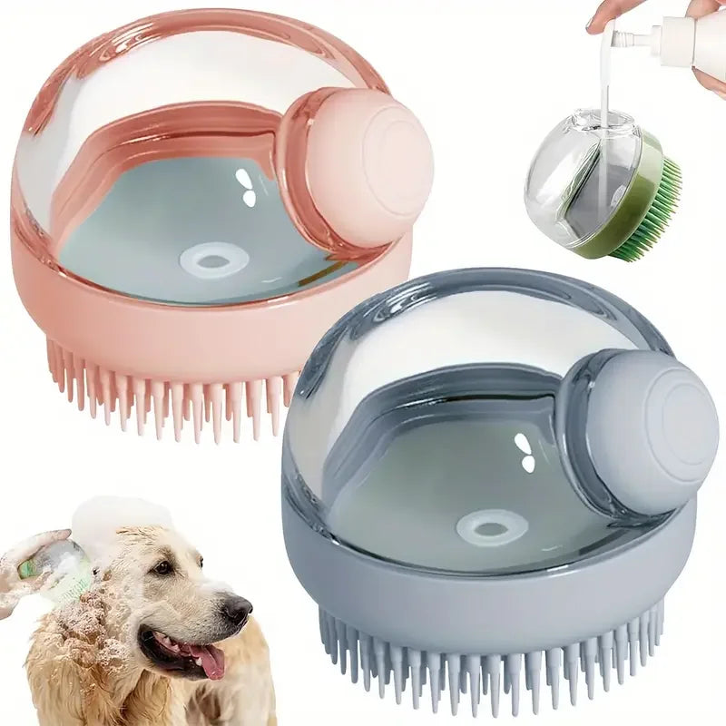 Dog Bath Brush with Soap Dispenser Silicone Bristle Pet Grooming Massage Shampoo Dog Brush