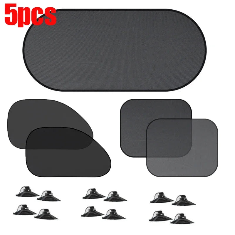 5PCS Car Window Sunshade Cover Sun UV Protection Auto Front Rear Black Window Curtain Side Glass Mesh Sunshades Accessories