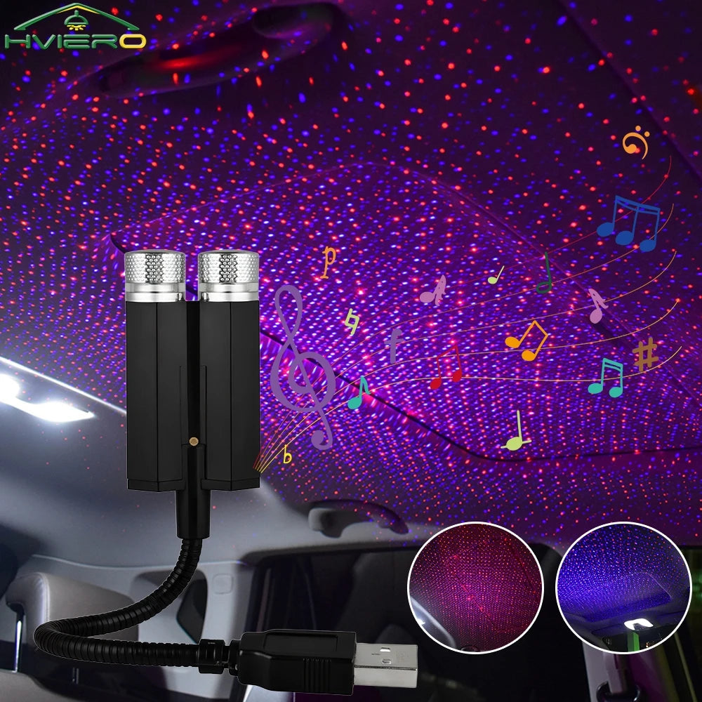 Car Roof Star Lights Interior Mini LED Starry Atmosphere Sky USB Projector Auto Lamp Decoration Night Galaxy Laser Home Led