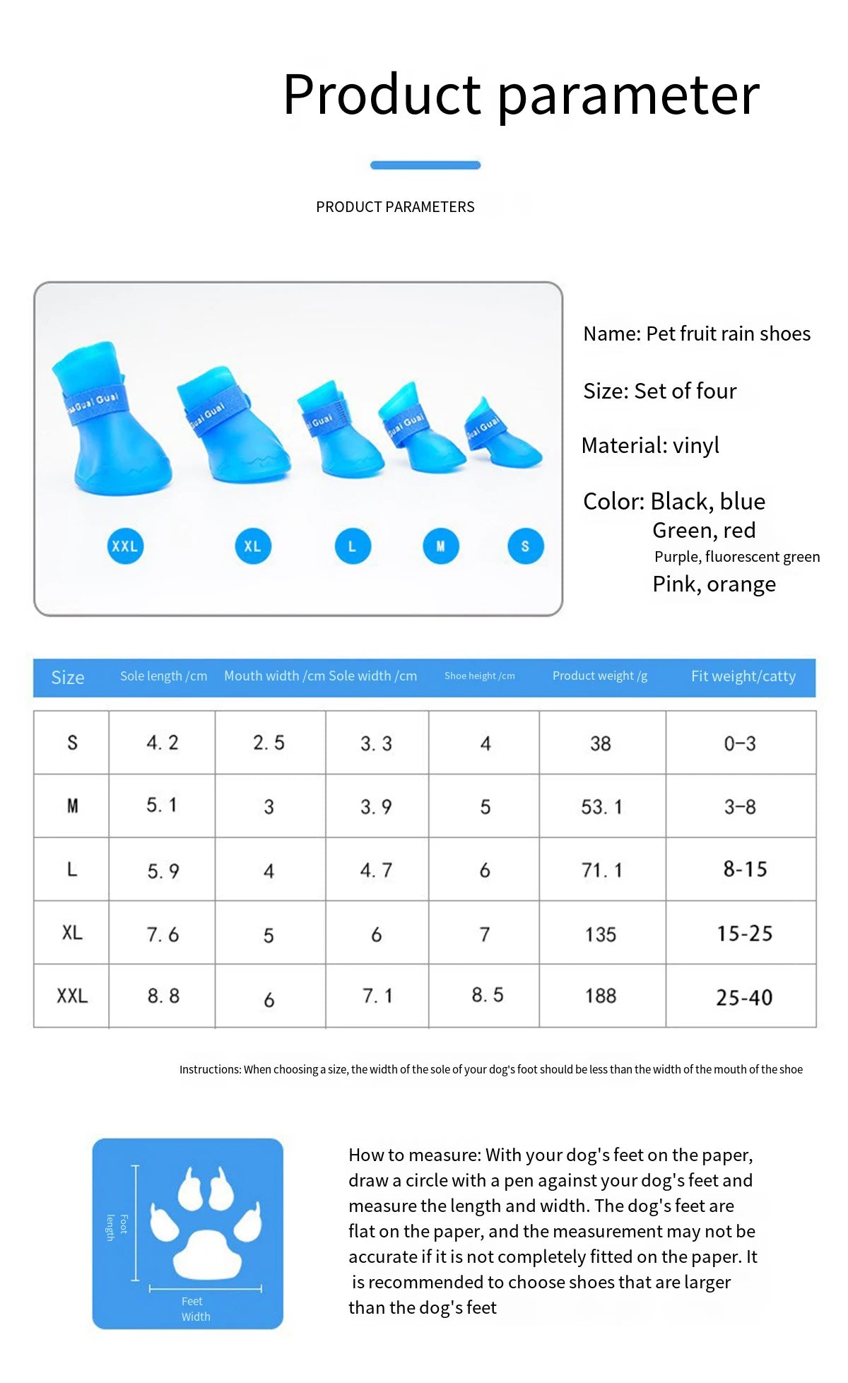 4Pcs Pet Water Proof Rain shoe Anti-slip Rubber Boot For  Dogs Cats Outdoor