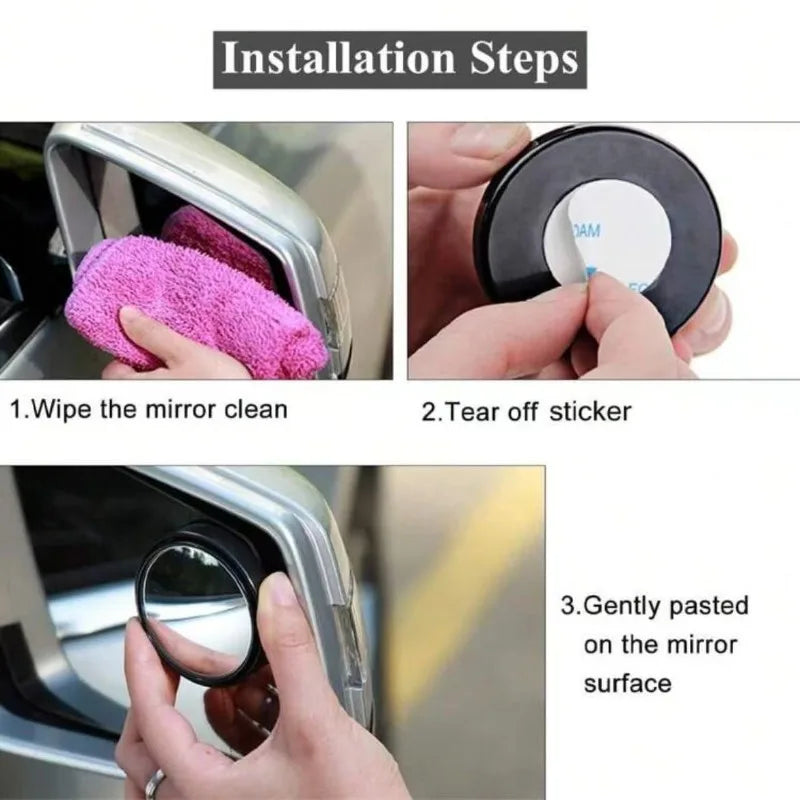 2Pcs Round Frame Convex Blind Spot Mirror Safety Driving Wide-angle 360 Degree Adjustable Clear Rearview Mirror Car Accessories