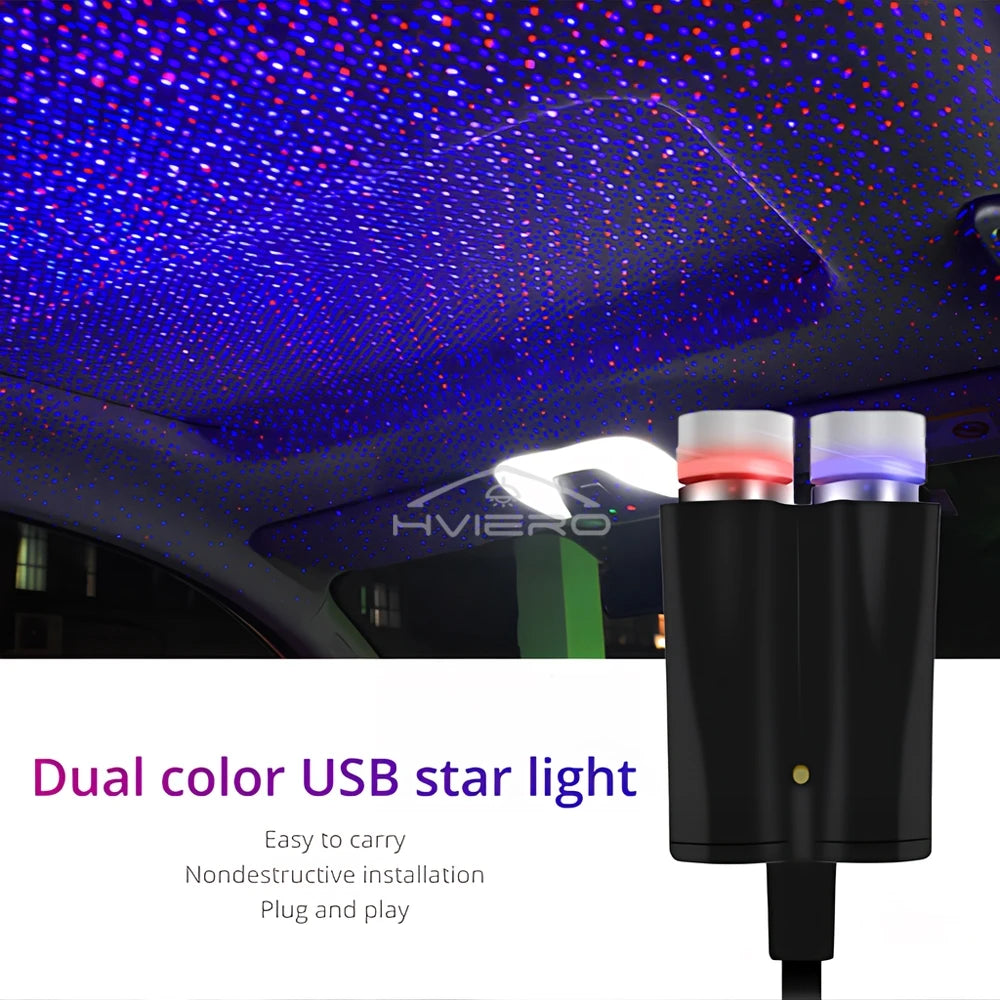 Car Roof Star Lights Interior Mini LED Starry Atmosphere Sky USB Projector Auto Lamp Decoration Night Galaxy Laser Home Led