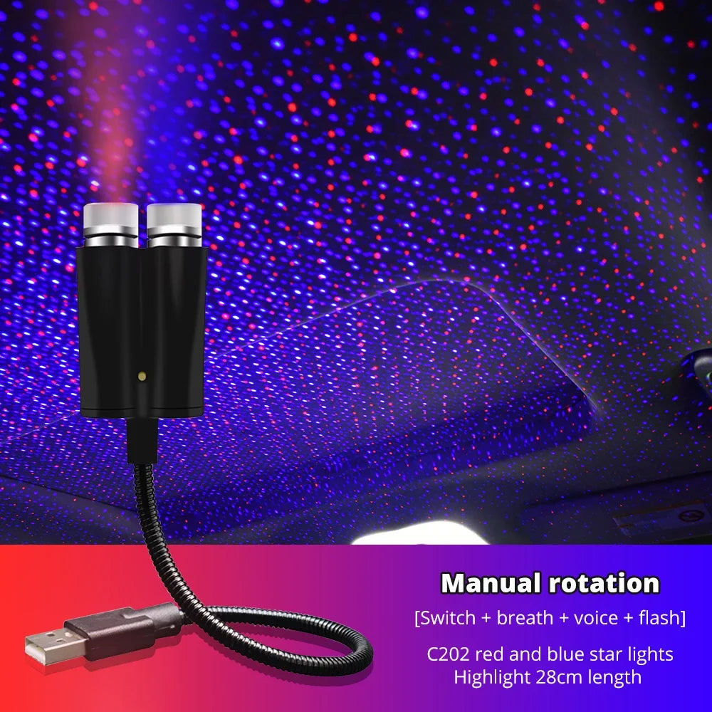 Car Roof Star Lights Interior Mini LED Starry Atmosphere Sky USB Projector Auto Lamp Decoration Night Galaxy Laser Home Led