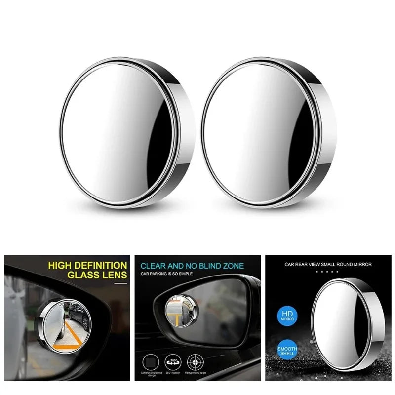 2Pcs Round Frame Convex Blind Spot Mirror Safety Driving Wide-angle 360 Degree Adjustable Clear Rearview Mirror Car Accessories