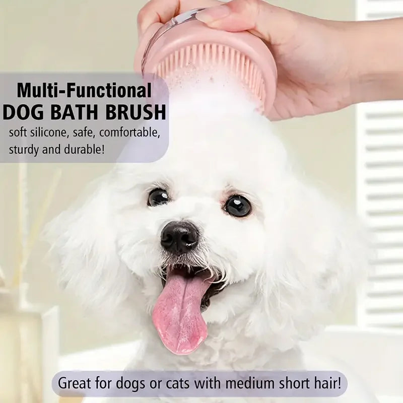 Dog Bath Brush with Soap Dispenser Silicone Bristle Pet Grooming Massage Shampoo Dog Brush
