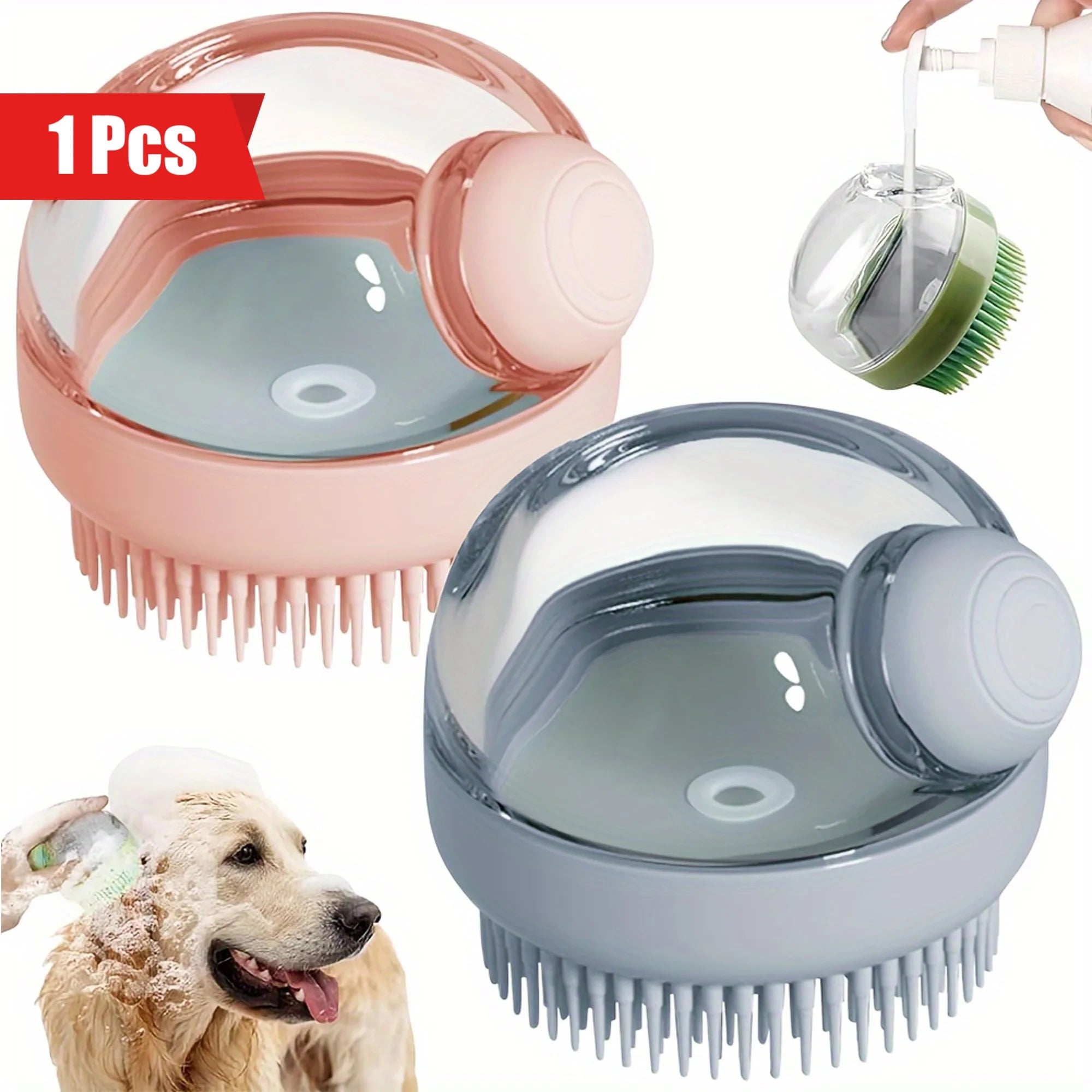 Dog Bath Brush with Soap Dispenser Silicone Bristle Pet Grooming Massage Shampoo Dog Brush
