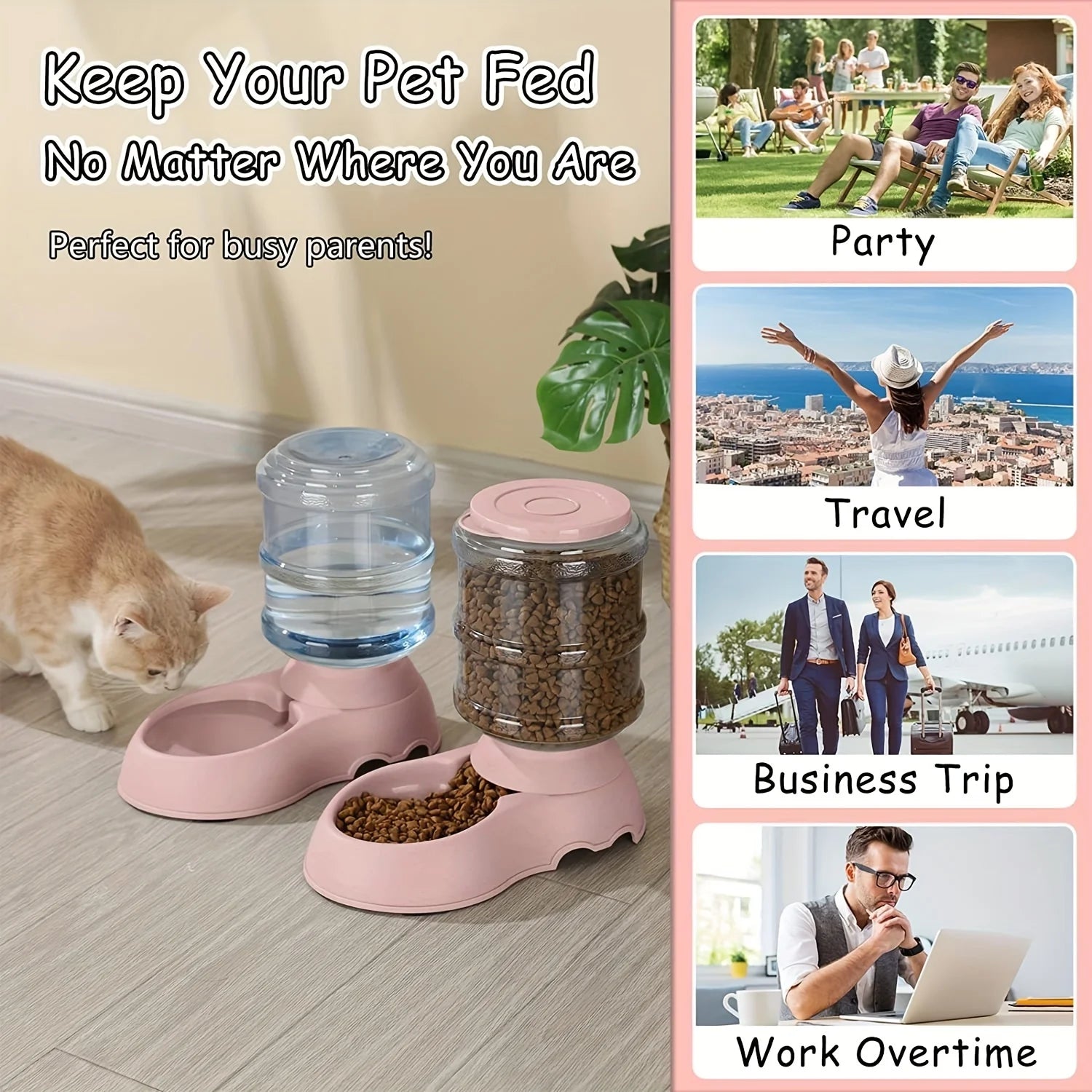3.8L Large Capacity Automatic Pet Feeder & Water Dispenser, Gravity Pet Feeding Station, For Small & Medium Pets