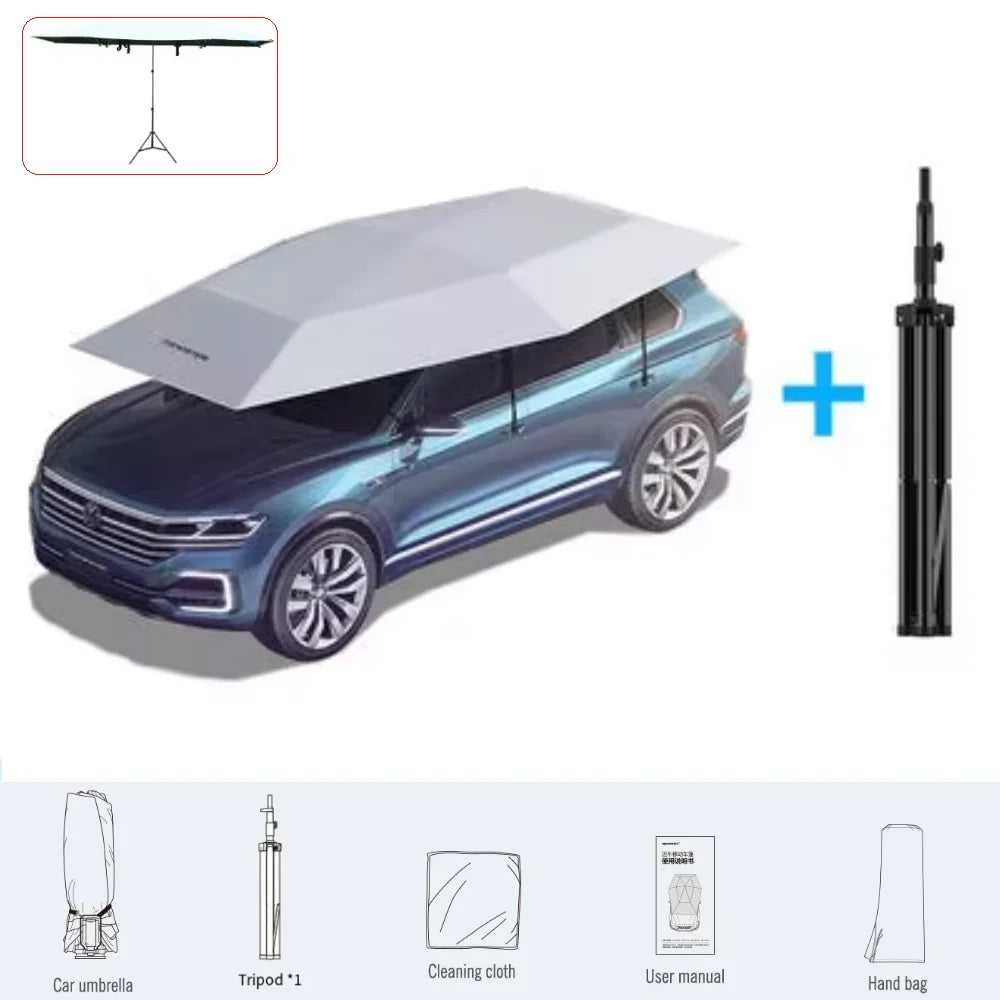 Car Umbrella Semi-Automatic Awning Tent Auto Smart Insulated Cover Outdoor Waterproof Folded Portable Canopy Cover Sun Shade