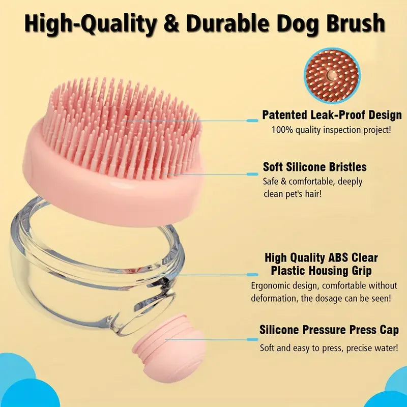 Dog Bath Brush with Soap Dispenser Silicone Bristle Pet Grooming Massage Shampoo Dog Brush