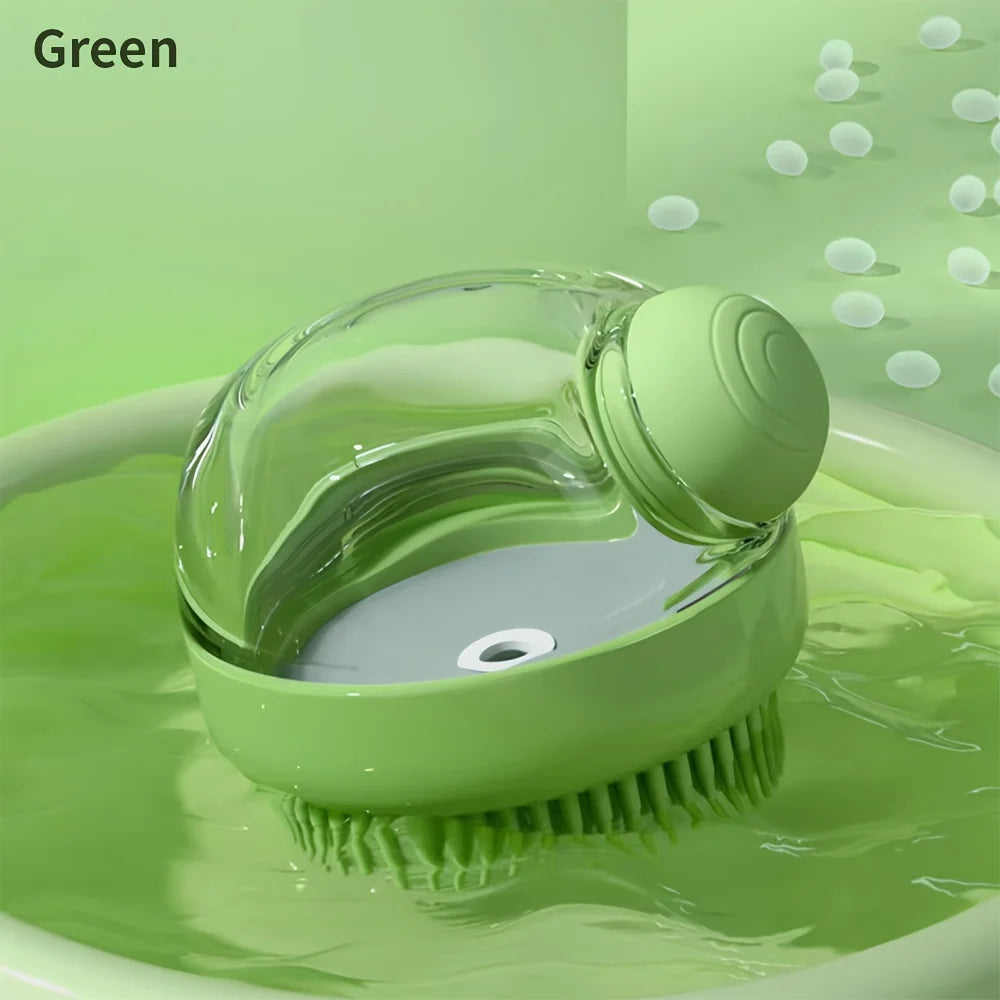Dog Bath Brush with Soap Dispenser Silicone Bristle Pet Grooming Massage Shampoo Dog Brush