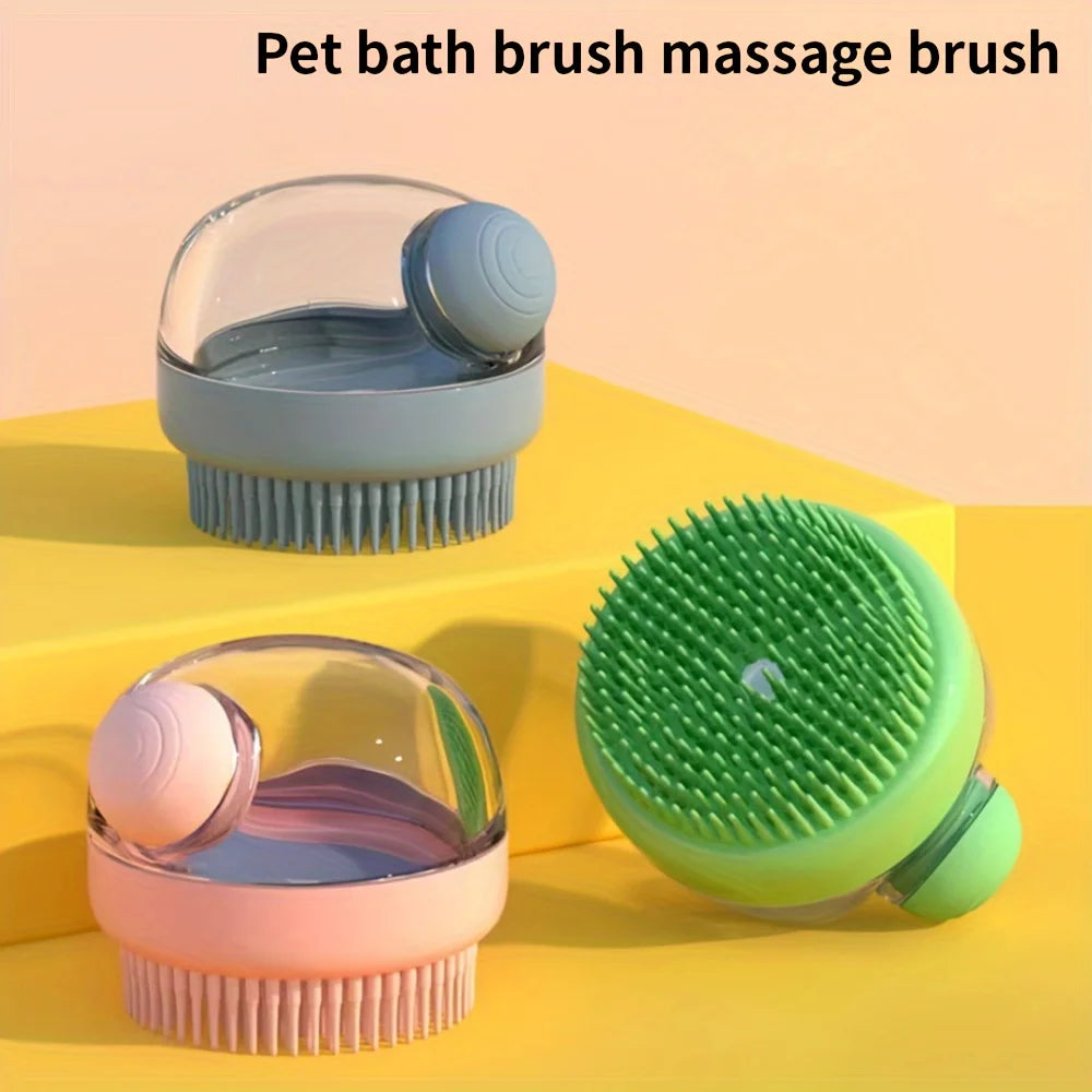 Dog Bath Brush with Soap Dispenser Silicone Bristle Pet Grooming Massage Shampoo Dog Brush