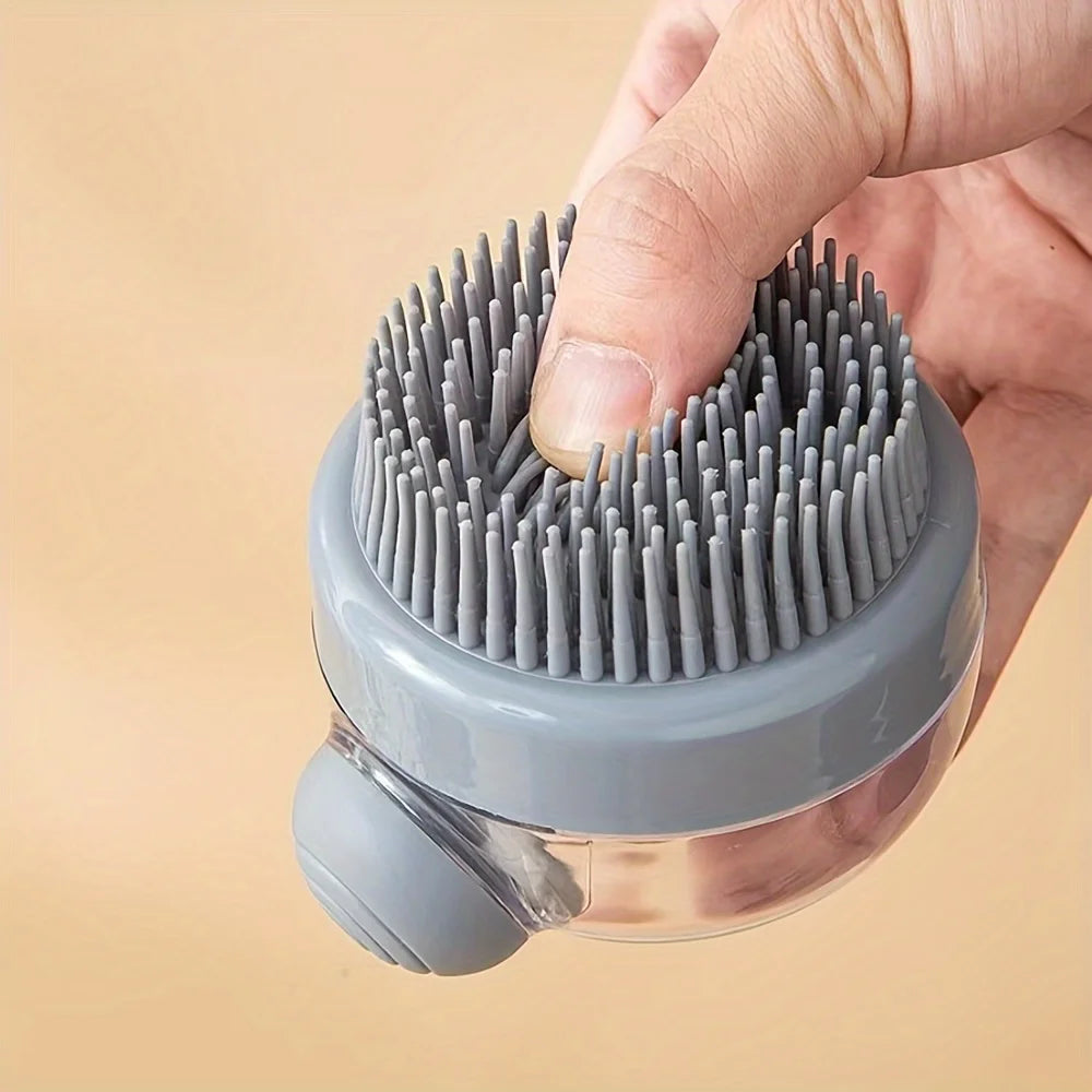 Dog Bath Brush with Soap Dispenser Silicone Bristle Pet Grooming Massage Shampoo Dog Brush