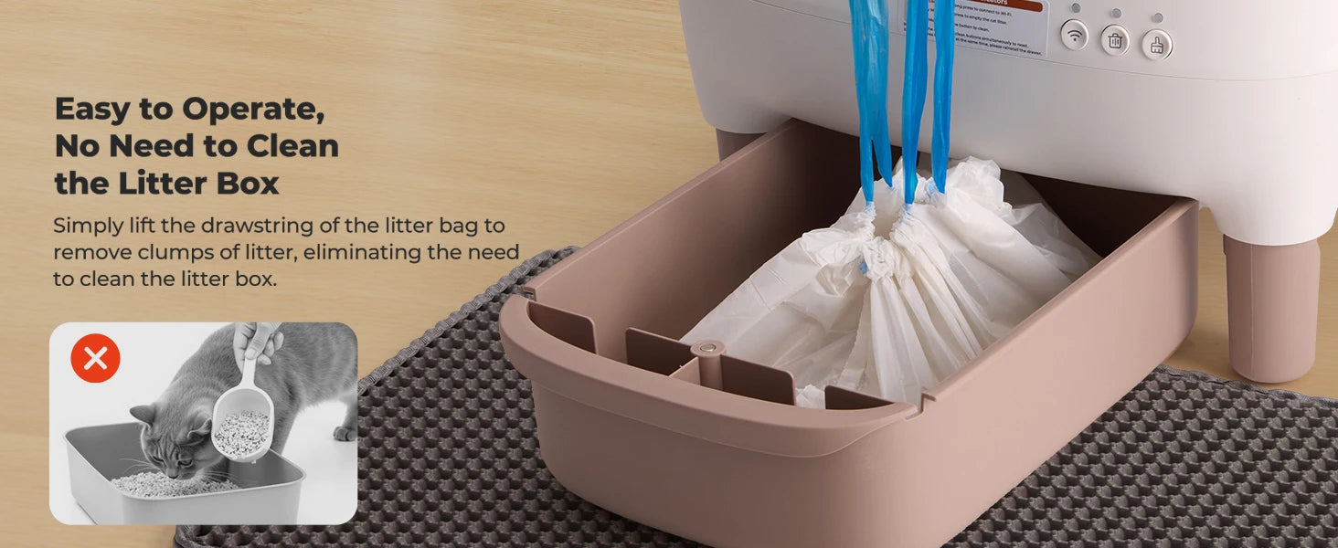 Self Cleaning Litter Box, Automatic Cat Litter Box with APP Control, Odor-Free  Large Waste Bin, Open-Top for Multi Cats